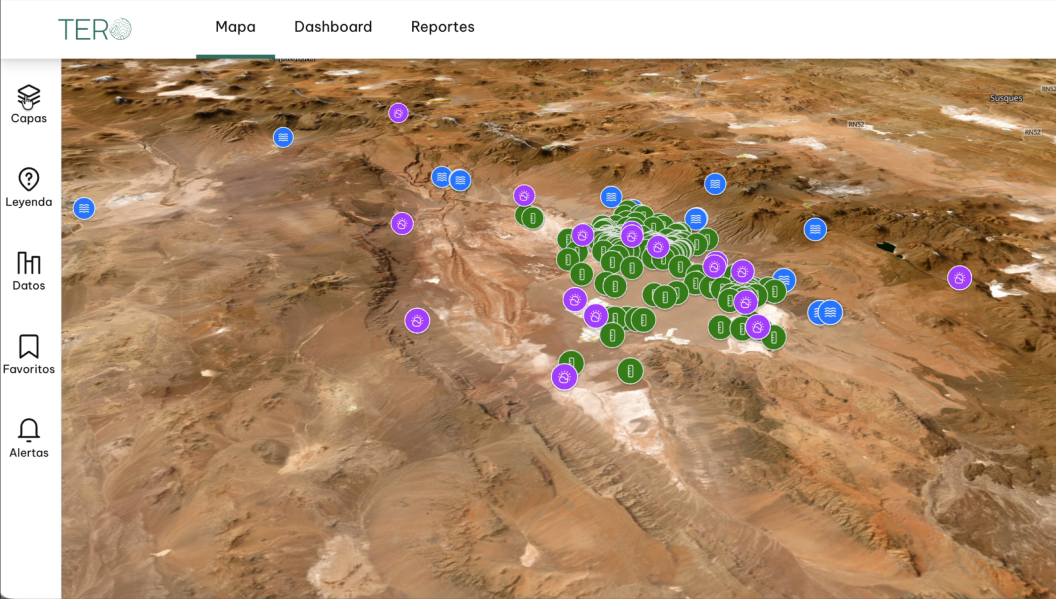 Dashboard TERO con mapa de monitoreo de cuenca